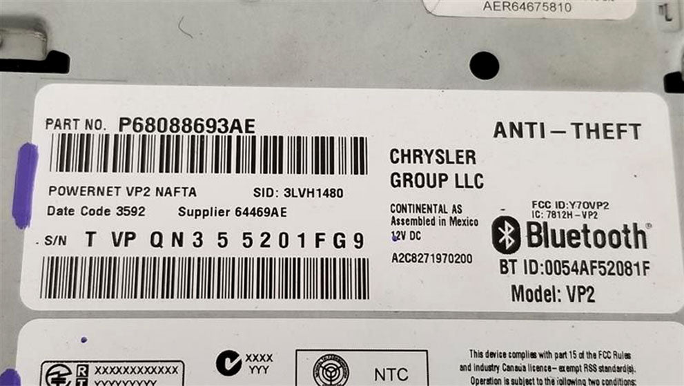 2013 - 2016 Dodge Ram Truck OEM Uconnect Multi Media Radio Bluetooth VP2 RA2