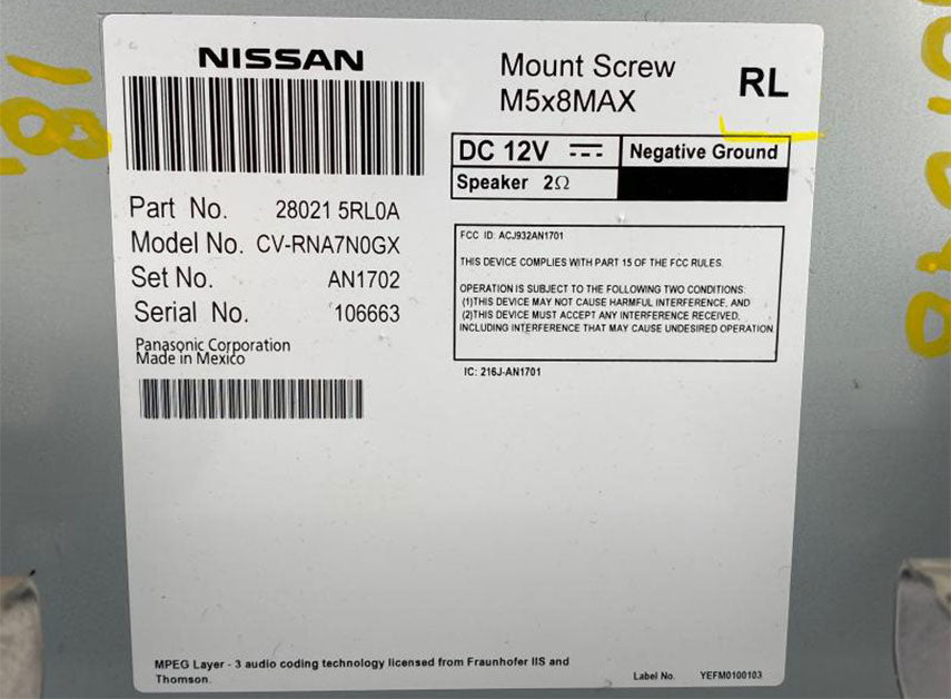 2018-2021 Nissan Kick OEM Radio Bluetooth AM FM SAT Touch Screen Receiver