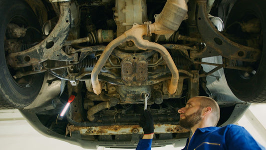 View of car bottom are containing engine cradle