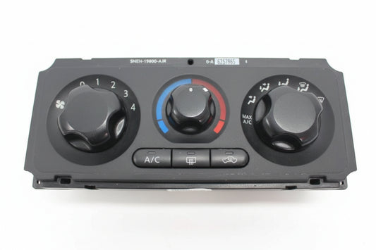 Car air conditioning control panel with dials and buttons on a white background